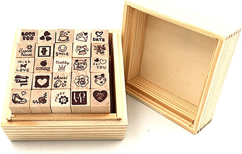 ALIMITOPIA Diary Stamp Set,Wooden Rubber Signet for Children DIY Scrapbooking Planner Card Making(25pcs,Love Heart) - Image 1