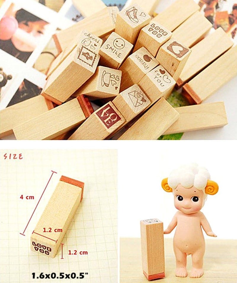 ALIMITOPIA Diary Stamp Set,Wooden Rubber Signet for Children DIY Scrapbooking Planner Card Making(25pcs,Love Heart) - Image 2