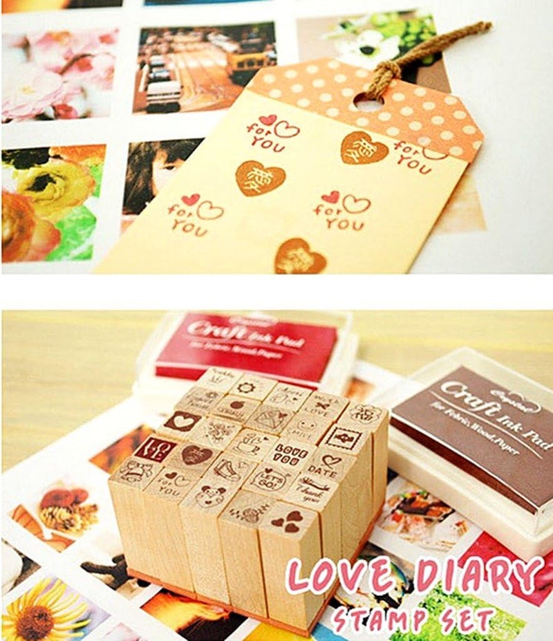 ALIMITOPIA Diary Stamp Set,Wooden Rubber Signet for Children DIY Scrapbooking Planner Card Making(25pcs,Love Heart) - Image 4