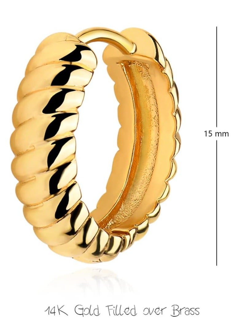 ميفيكو المرأة Huggie أقراط الذهب هوب النائم 14K الذهب شغل صغيرة بسيطة اليدوية هيبوالرجينيك مجوهرات يومية - Image 5