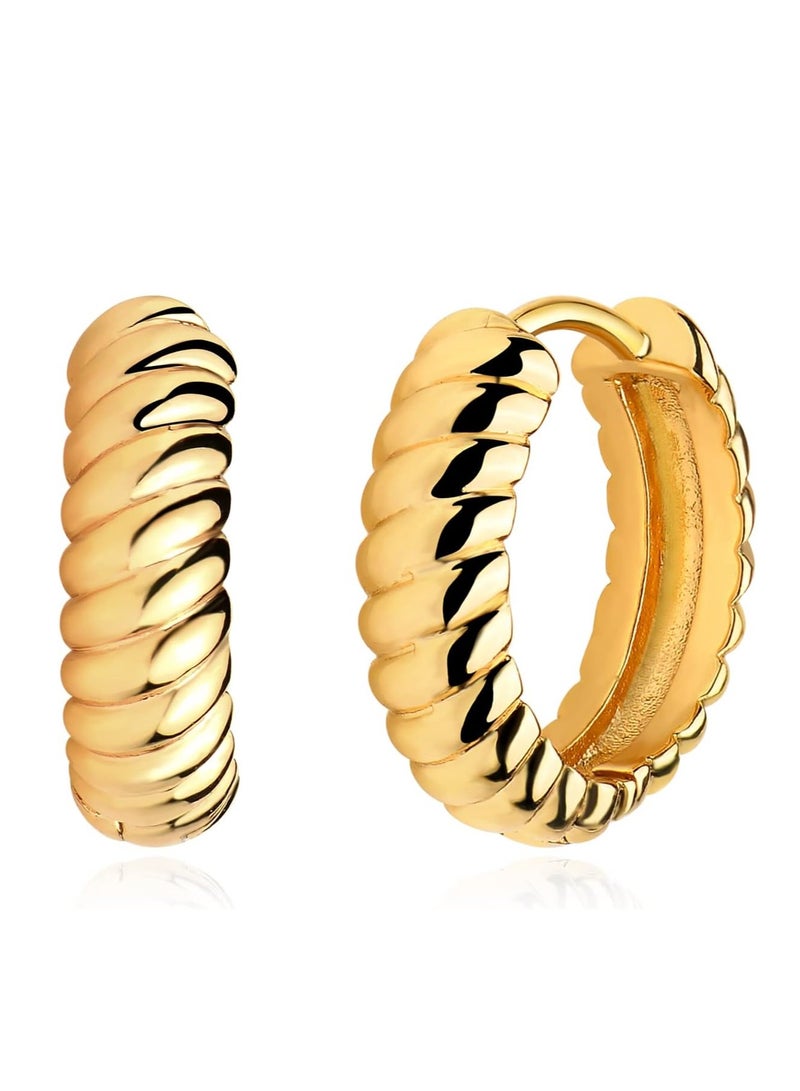 ميفيكو المرأة Huggie أقراط الذهب هوب النائم 14K الذهب شغل صغيرة بسيطة اليدوية هيبوالرجينيك مجوهرات يومية - Image 1