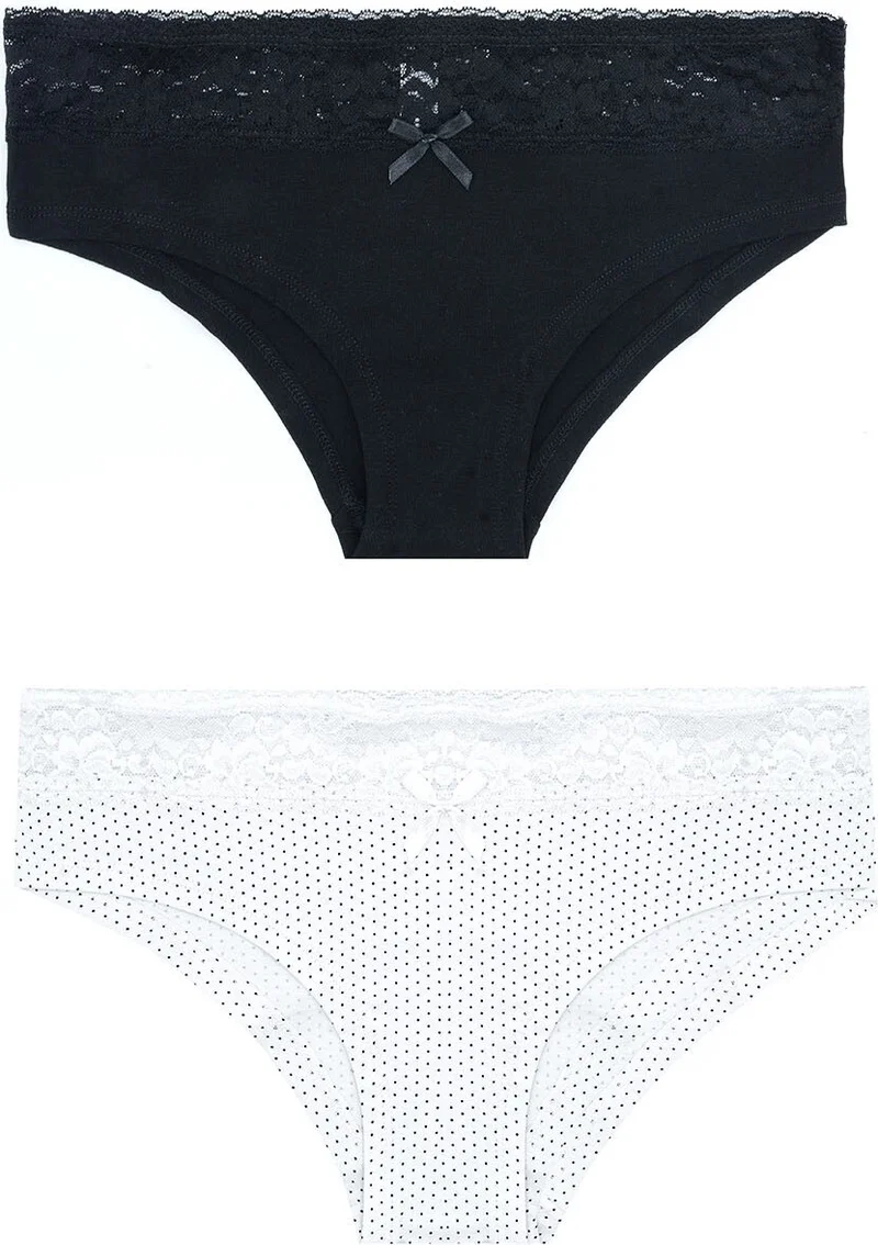 ان بي بي Black and White 2-Piece Hipster Panties with Lace Waist