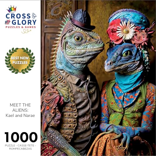 Cross & Glory - Meet The Aliens: Kael and Narae - 1000 Piece Jigsaw Puzzle | Intergalactic Love Story | Vibrant Alien Puzzles with Satin Finish - Image 2