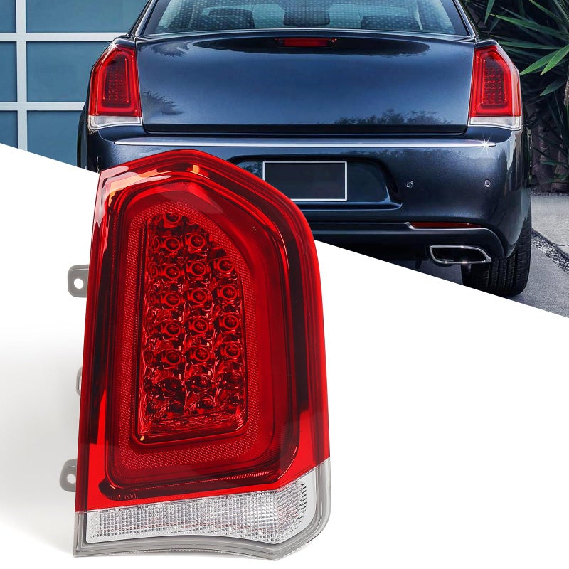 أضواء الذيل LED كاملة من FIONE متوافقة مع كرايسلر 300300C 20152023 سيدان 4 أبواب بتصميم المصنع مع حواف كروم استبدال ضوء الفرامل الخلفي الجانب الأيمن للراكب RH