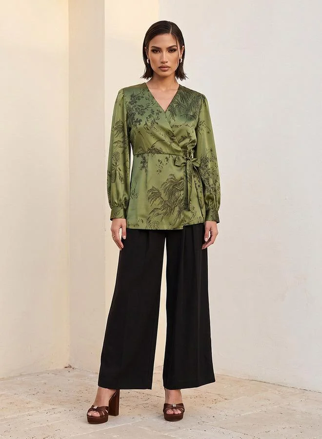 Iconic Iconic Wrap Top with Paisley Print