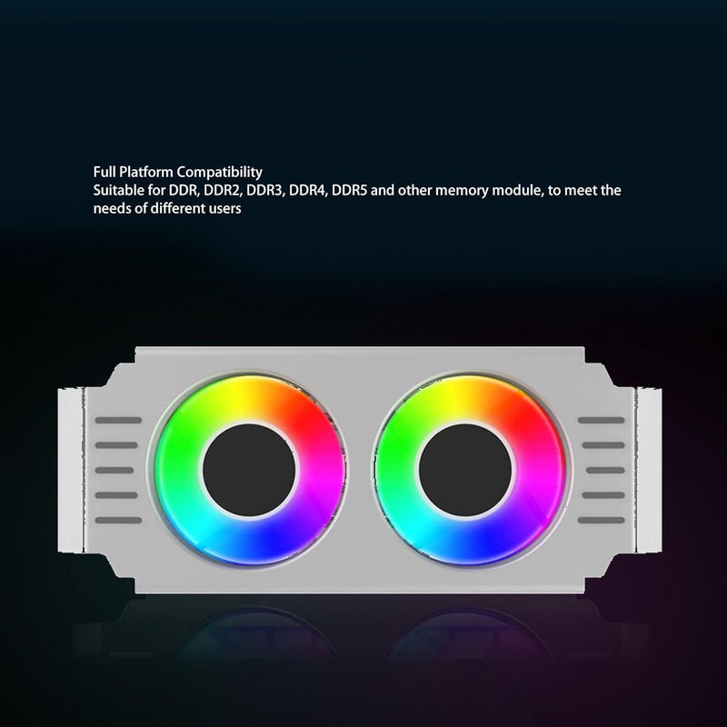 ARGB RAM Computer Memory Module, Heat Sink PWM Temperature Control Dual Fan, Memory Module Cooling Solution, for DDR DDR2 DDR3 DDR4 DDR5 (White) - Image 3