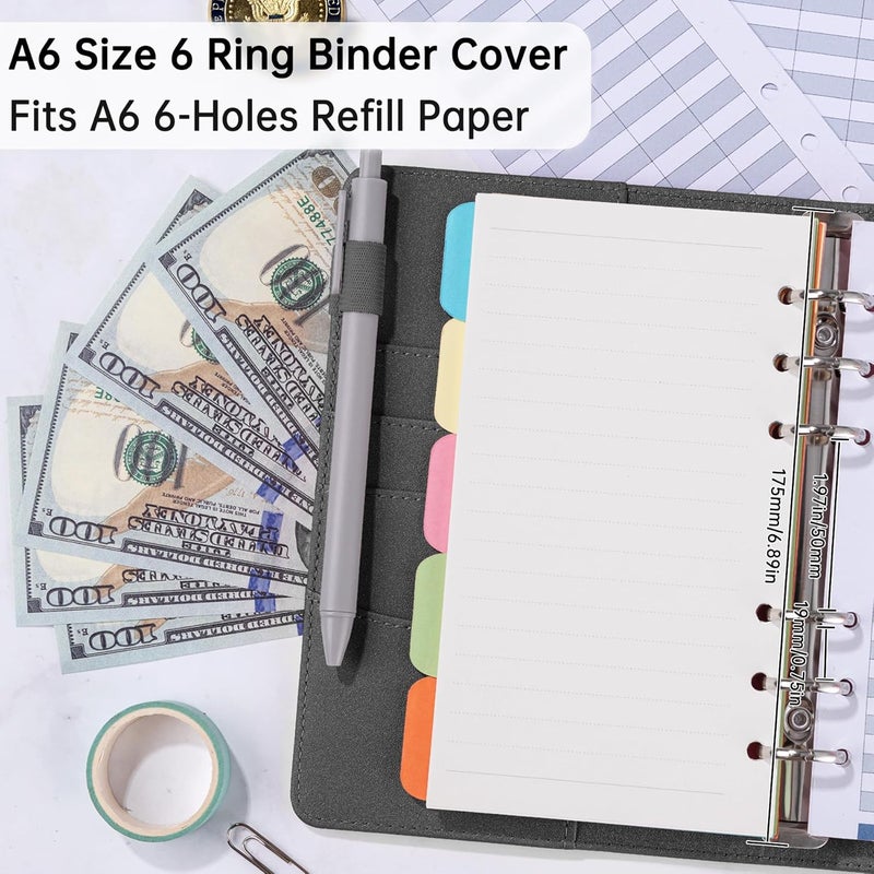 Antner A6 Notebook Binder Refillable 6 Ring Budget Binder Cover for A6 Refill Paper, PU Leather Budget Planner Organizer with Magnetic Buckle, Loose Leaf Personal Planner, Glitter Black Labor saving - Image 3