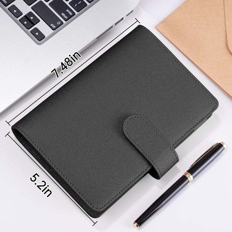 Antner A6 Notebook Binder Refillable 6 Ring Budget Binder Cover for A6 Refill Paper, PU Leather Budget Planner Organizer with Magnetic Buckle, Loose Leaf Personal Planner, Glitter Black Labor saving - Image 5