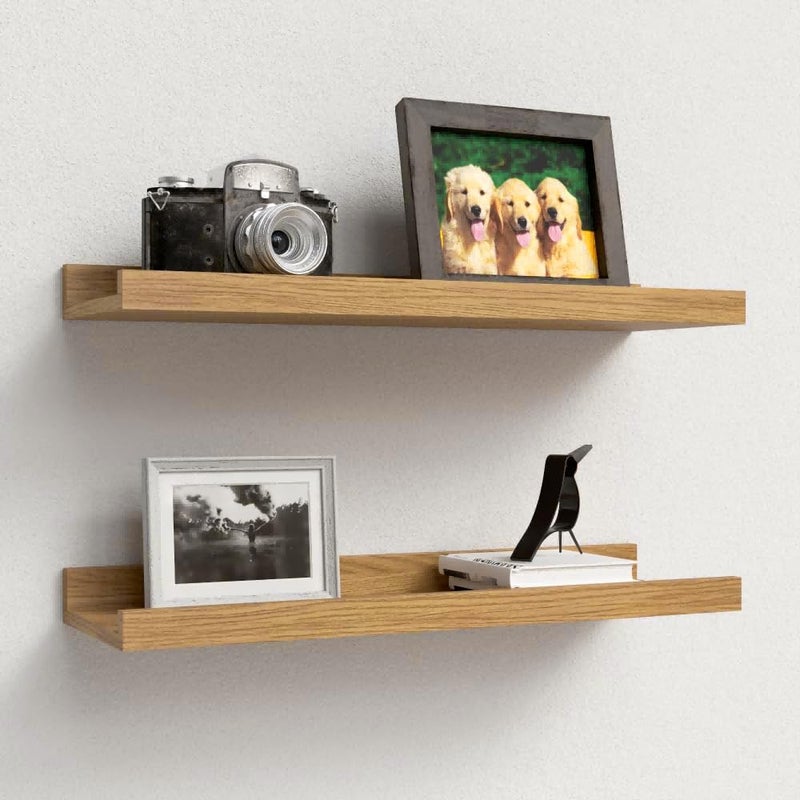 Boswillon Floating Shelves Set of 2, Modern Wall Shelves with Lip, Display Picture Ledge for Bedroom, Living Room, Bathroom, Kitchen - Oak - Image 1