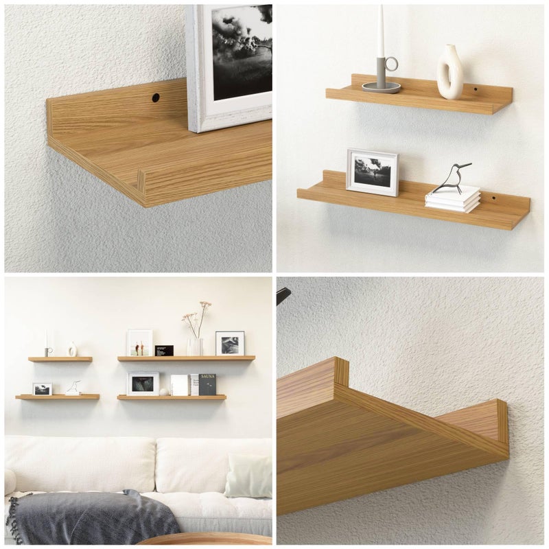 Boswillon Floating Shelves Set of 2, Modern Wall Shelves with Lip, Display Picture Ledge for Bedroom, Living Room, Bathroom, Kitchen - Oak - Image 3