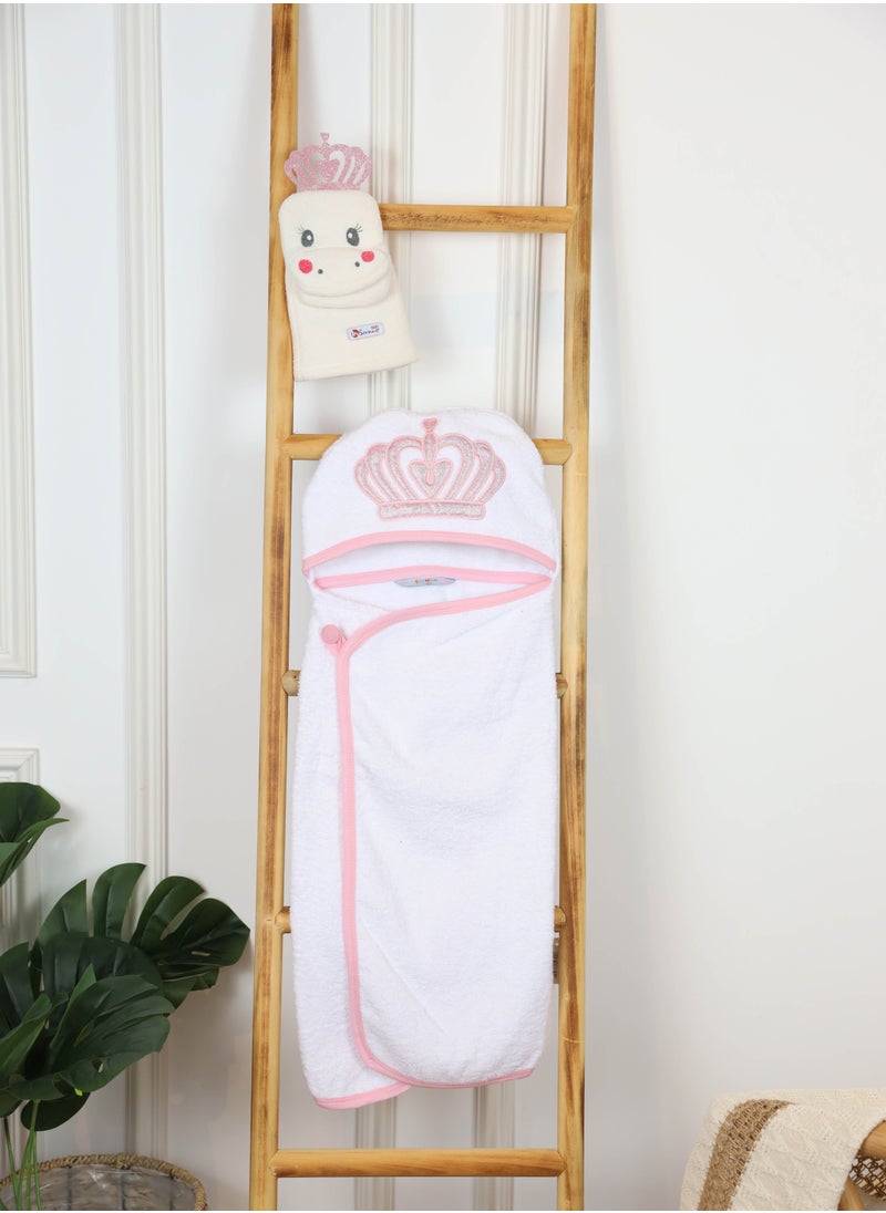 FUN MOMENT Cute Baby Towel with Mitten with Cute Designs for Newborn Baby Hooded Baby Towel  - Image 1