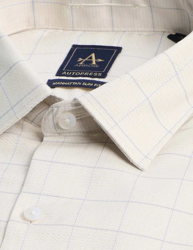 Arrow Beige Autopress Flx Manhattan Slim Fit Shirt for Men | Best Price UAE