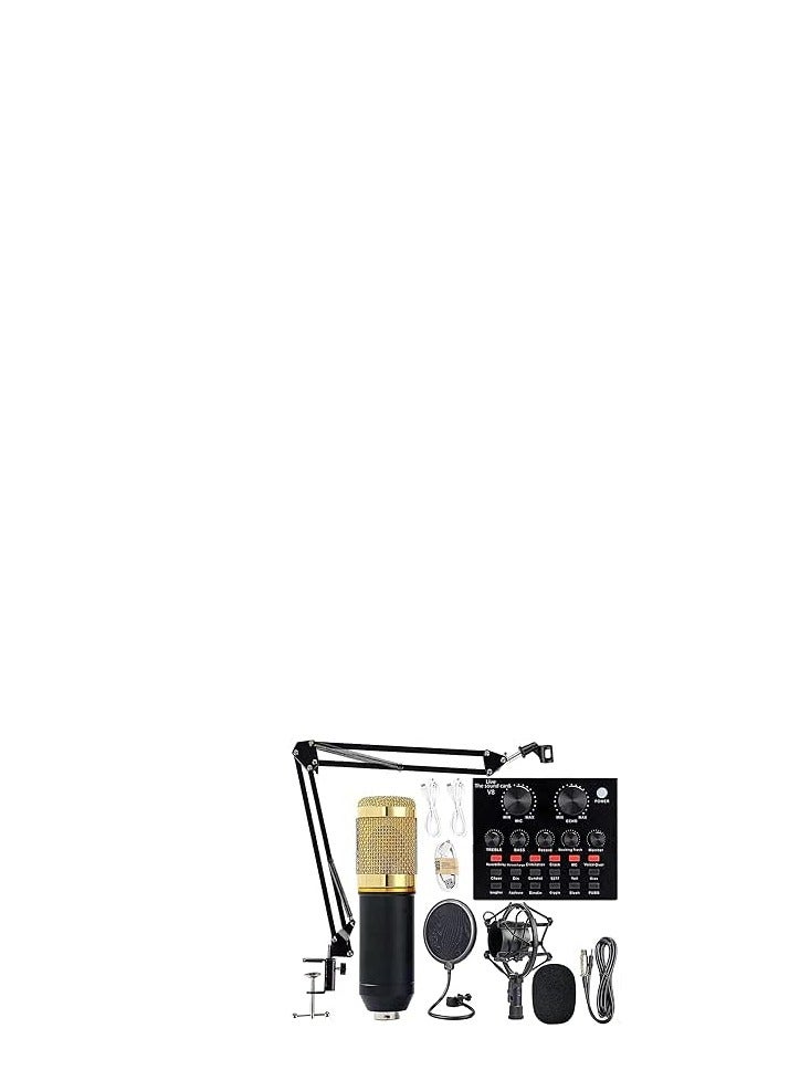 BM 850 Condenser Microphone Bundle Podcast Equipment Bundle with V8 Live Sound Card for Live Streaming, Singing, YouTube, Gaming, Smart Volume Adjustable Mixer Black - Image 2