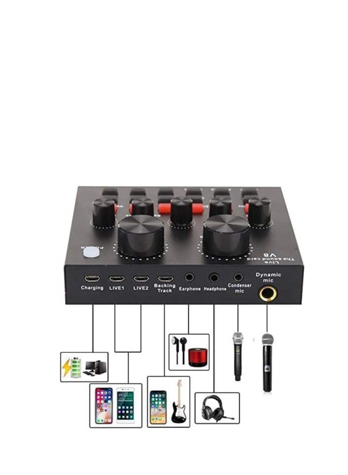 BM 850 Condenser Microphone Bundle Podcast Equipment Bundle with V8 Live Sound Card for Live Streaming, Singing, YouTube, Gaming, Smart Volume Adjustable Mixer Black - Image 3