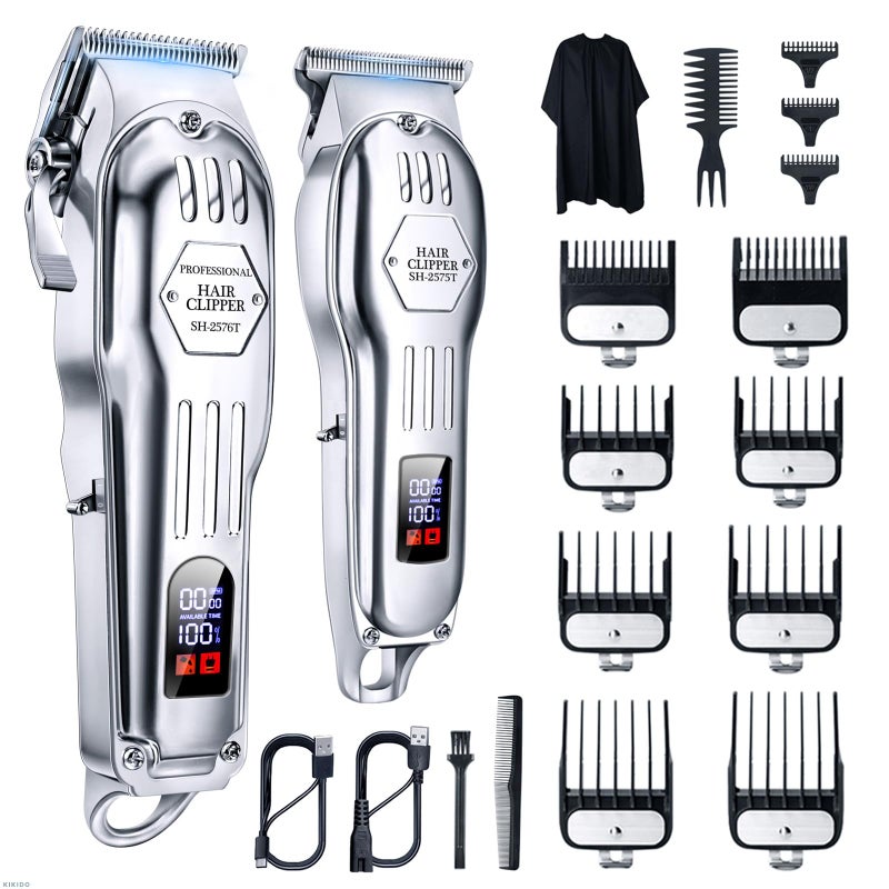 KIKIDO Hair Clippers Professional Cordless for Men, Barber Clippers for Hair Cutting Kit, Wireless LCD Display Hair Trimmers Set, Rechargeable Haircut Machine for Family (Sliver) - Image 1