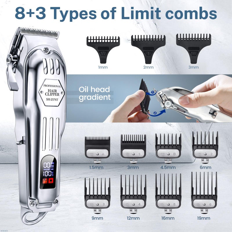 KIKIDO Hair Clippers Professional Cordless for Men, Barber Clippers for Hair Cutting Kit, Wireless LCD Display Hair Trimmers Set, Rechargeable Haircut Machine for Family (Sliver) - Image 2