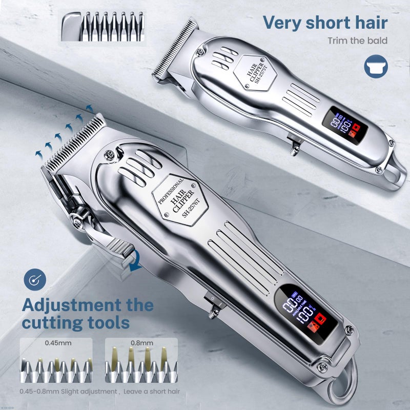 KIKIDO Hair Clippers Professional Cordless for Men, Barber Clippers for Hair Cutting Kit, Wireless LCD Display Hair Trimmers Set, Rechargeable Haircut Machine for Family (Sliver) - Image 3