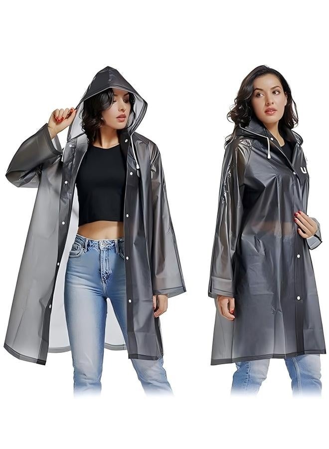Rain Coats for Adults Reusable, 1Pcs Thickened Transparent Light Raincoat with Hood and Elastic Cuff Sleeves, EVA Rain Ponchos Rain Jackets Raincoats for Men Women, for Family Fishing Travel (Black) - Image 5