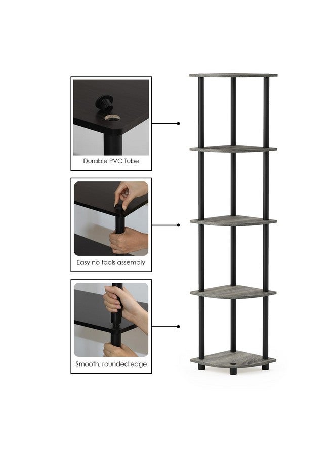Furinno Furinno Turn-N-Tube 5 Tier Corner Display Rack Multipurpose Shelving Unit, 1-Pack, French Oak Grey/Black  - Image 3