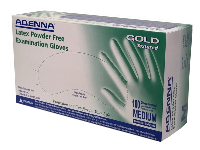 Adenna GLD265 Gold 6 mil PowderFree Latex Gloves Medical Grade White Medium Box of 100