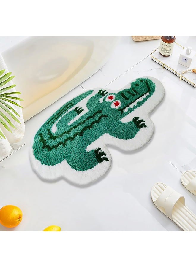 UKELER Cartoon Bath Rugs, Cute Crocodile Shape Kids Rug Shaggy Accent Bedroom Rugs Funny Home Decoration Indoor Rug Non-Slip Fluffy Bath Rugs for Bathroom, Kids Room, Bathtub, Sink, Entry Way 29''×20'' - Image 1