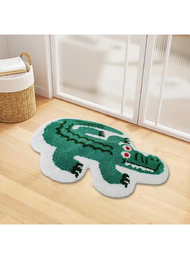 UKELER Cartoon Bath Rugs, Cute Crocodile Shape Kids Rug Shaggy Accent Bedroom Rugs Funny Home Decoration Indoor Rug Non-Slip Fluffy Bath Rugs for Bathroom, Kids Room, Bathtub, Sink, Entry Way 29''×20'' - Image 3