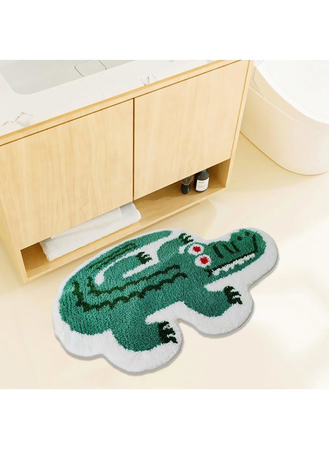 UKELER Cartoon Bath Rugs, Cute Crocodile Shape Kids Rug Shaggy Accent Bedroom Rugs Funny Home Decoration Indoor Rug Non-Slip Fluffy Bath Rugs for Bathroom, Kids Room, Bathtub, Sink, Entry Way 29''×20'' - Image 2