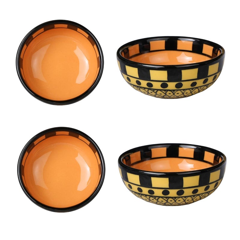 Caffeine Ceramic Handmade Orange and Yellow Dotted Katori Bowl Set of 4 - Image 1
