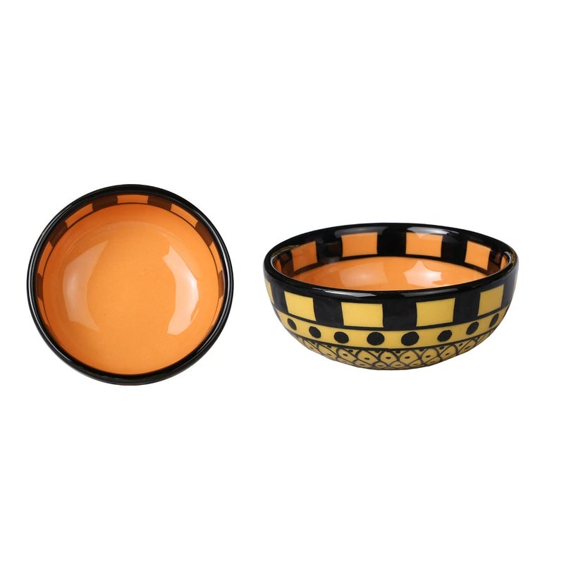 Caffeine Ceramic Handmade Orange and Yellow Dotted Katori Bowl Set of 4 - Image 2