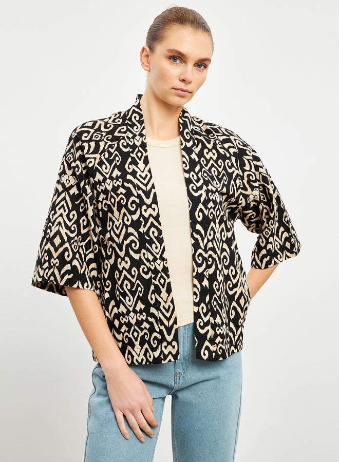 LC WAIKIKI Shawl Collar Oversize Linen Blend Women's Kimono - Image 1