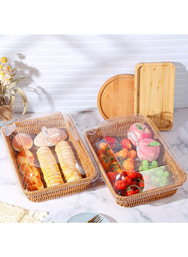 LAMAY 2 Set Wicker Bread Baskets for Serving with Acrylic Lids Woven Imitation Rattan Bread Basket Rectangular with Cover for World Baking Day Fruit Food Serving (11.8''*15.7'') - Image 4