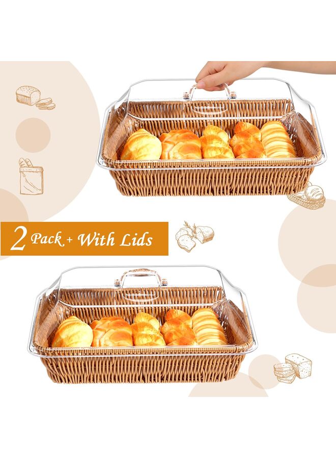 LAMAY 2 Set Wicker Bread Baskets for Serving with Acrylic Lids Woven Imitation Rattan Bread Basket Rectangular with Cover for World Baking Day Fruit Food Serving (11.8''*15.7'') - Image 5