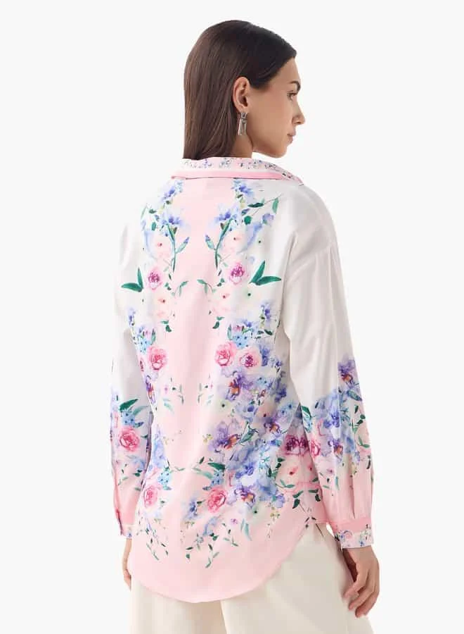 2Xtremz 2Xtremz Floral Print Collared Shirt with Long Sleeves