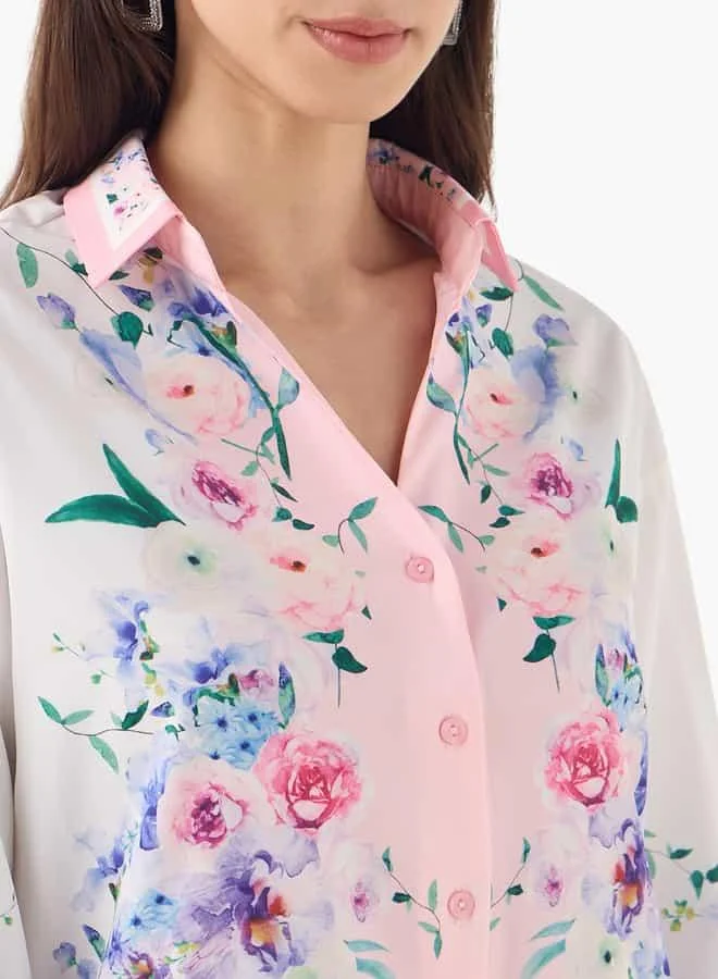 2Xtremz 2Xtremz Floral Print Collared Shirt with Long Sleeves