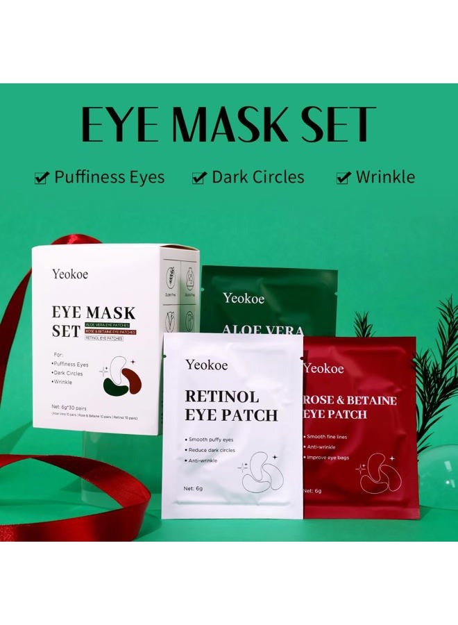 Yeokoe Under Eye Patches For Puffy Eyes and Dark Circles Wrinkle,30 Pairs Eye Masks Face Masks SkinCare With Retinol Serum,Aloe Vera,Rose & Betaine,Stocking Stuffers for Women - Image 2
