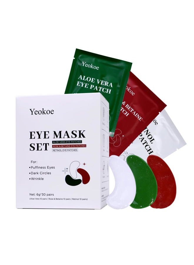 Yeokoe Under Eye Patches For Puffy Eyes and Dark Circles Wrinkle,30 Pairs Eye Masks Face Masks SkinCare With Retinol Serum,Aloe Vera,Rose & Betaine,Stocking Stuffers for Women - Image 1