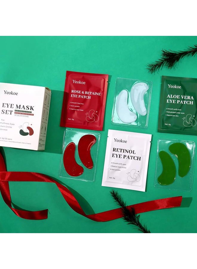 Yeokoe Under Eye Patches For Puffy Eyes and Dark Circles Wrinkle,30 Pairs Eye Masks Face Masks SkinCare With Retinol Serum,Aloe Vera,Rose & Betaine,Stocking Stuffers for Women - Image 5