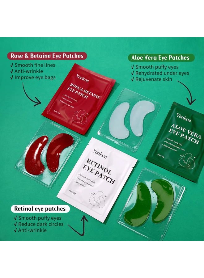 Yeokoe Under Eye Patches For Puffy Eyes and Dark Circles Wrinkle,30 Pairs Eye Masks Face Masks SkinCare With Retinol Serum,Aloe Vera,Rose & Betaine,Stocking Stuffers for Women - Image 3