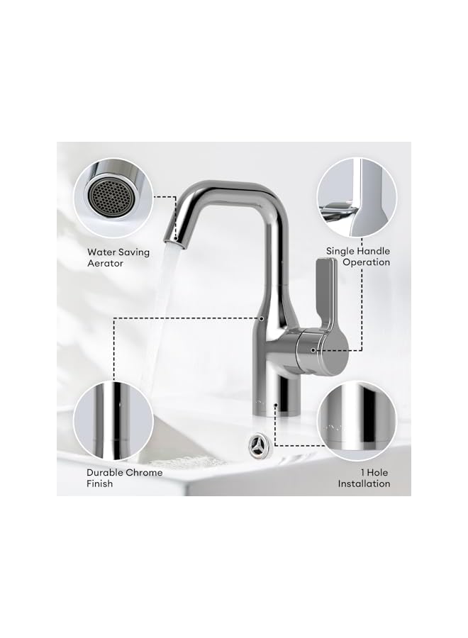 The Bros Bathroom Faucet, Single-Lever Basin Mixer Deck Mounted Lavatory Tap Basin Mixer Brass Bathroom Sink Fixtures, Chrome - Image 5