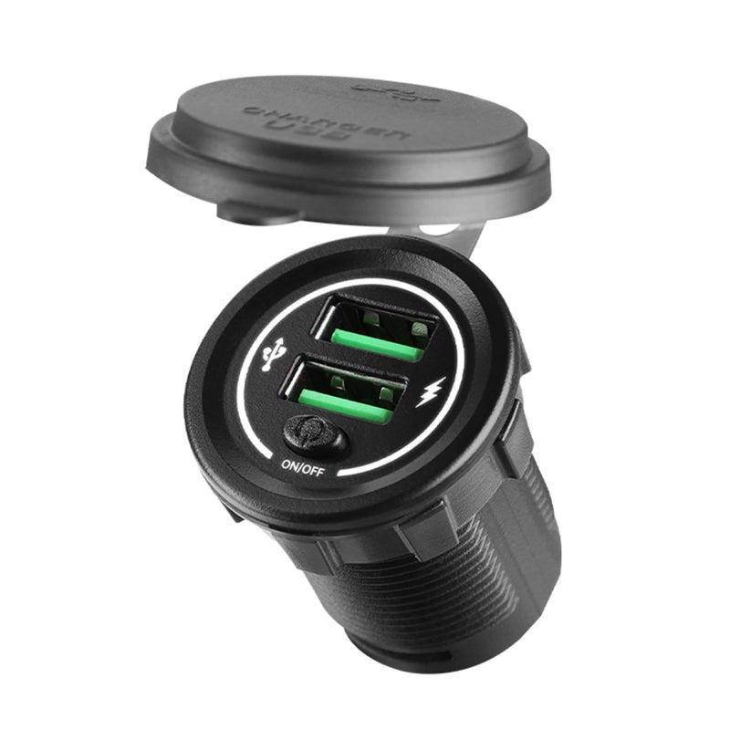 36W USB Car Charger With Switches And LED Light For 12V 24V Vehicles Cars Trucks SUVs Motorcycles Boats White - Image 2