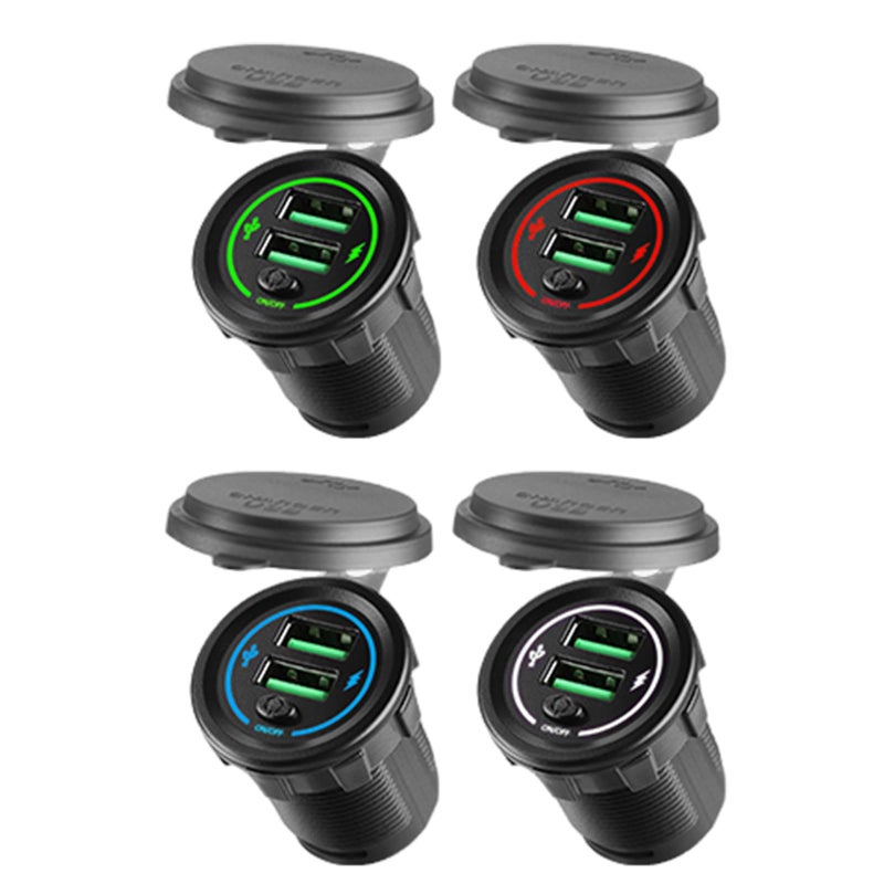 36W USB Car Charger With Switches And LED Light For 12V 24V Vehicles Cars Trucks SUVs Motorcycles Boats White - Image 4