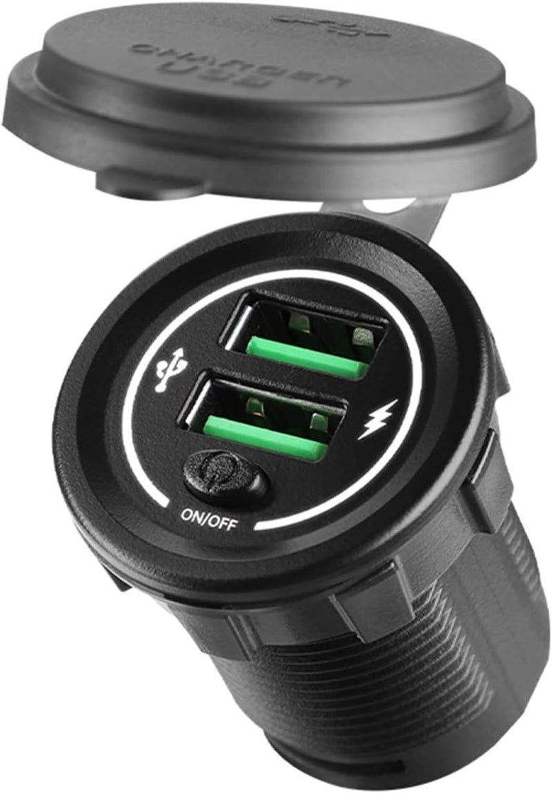 36W USB Car Charger With Switches And LED Light For 12V 24V Vehicles Cars Trucks SUVs Motorcycles Boats White - Image 1