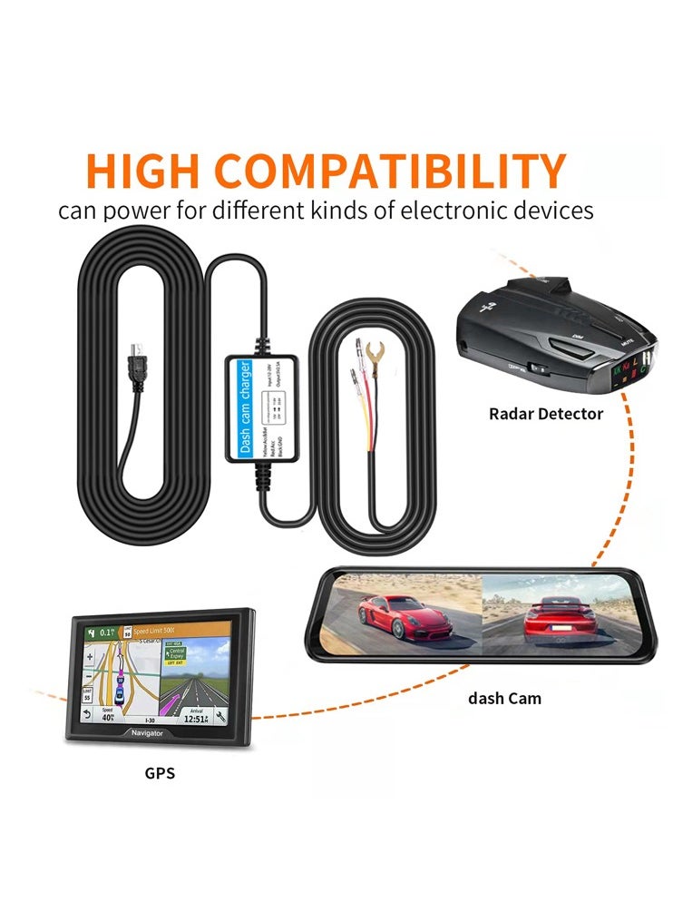 VKL - Dash Cam Hardwire Kit Mini USB Hard Wire Kit Fuse for Dashcam and 8 Fuse Tap Cable and Installation Tool 11.5ft 12V-30V to 5V/2A Mini-USB Port Charger Power Cord - Image 1