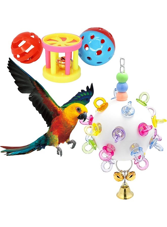 Bird Biting Ball Toys, Interactive Foraging Toy with Small Hole Chew Ball Bell,Training Hanging Rubber Ball-Colorful Pacifier, Funny Cage Accessories for Parakeets Parrots Budgie Conure - Image 1
