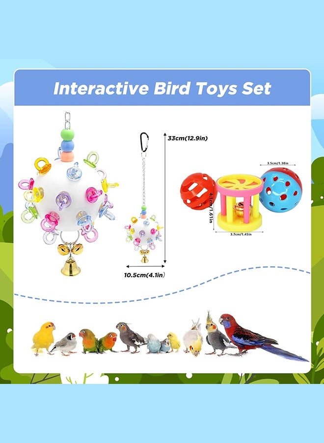 Bird Biting Ball Toys, Interactive Foraging Toy with Small Hole Chew Ball Bell,Training Hanging Rubber Ball-Colorful Pacifier, Funny Cage Accessories for Parakeets Parrots Budgie Conure - Image 4