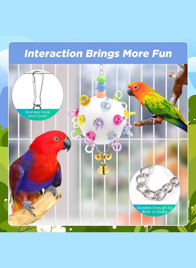 Bird Biting Ball Toys, Interactive Foraging Toy with Small Hole Chew Ball Bell,Training Hanging Rubber Ball-Colorful Pacifier, Funny Cage Accessories for Parakeets Parrots Budgie Conure - Image 2