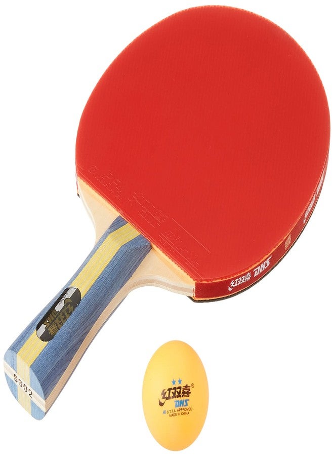 DHS Wood Tennis Bat S-S302 With TT Ball 40MM 2 STAR ORANGE (50 Pcs Box) And Assorted Color Multicolor TT NET409 - Image 1