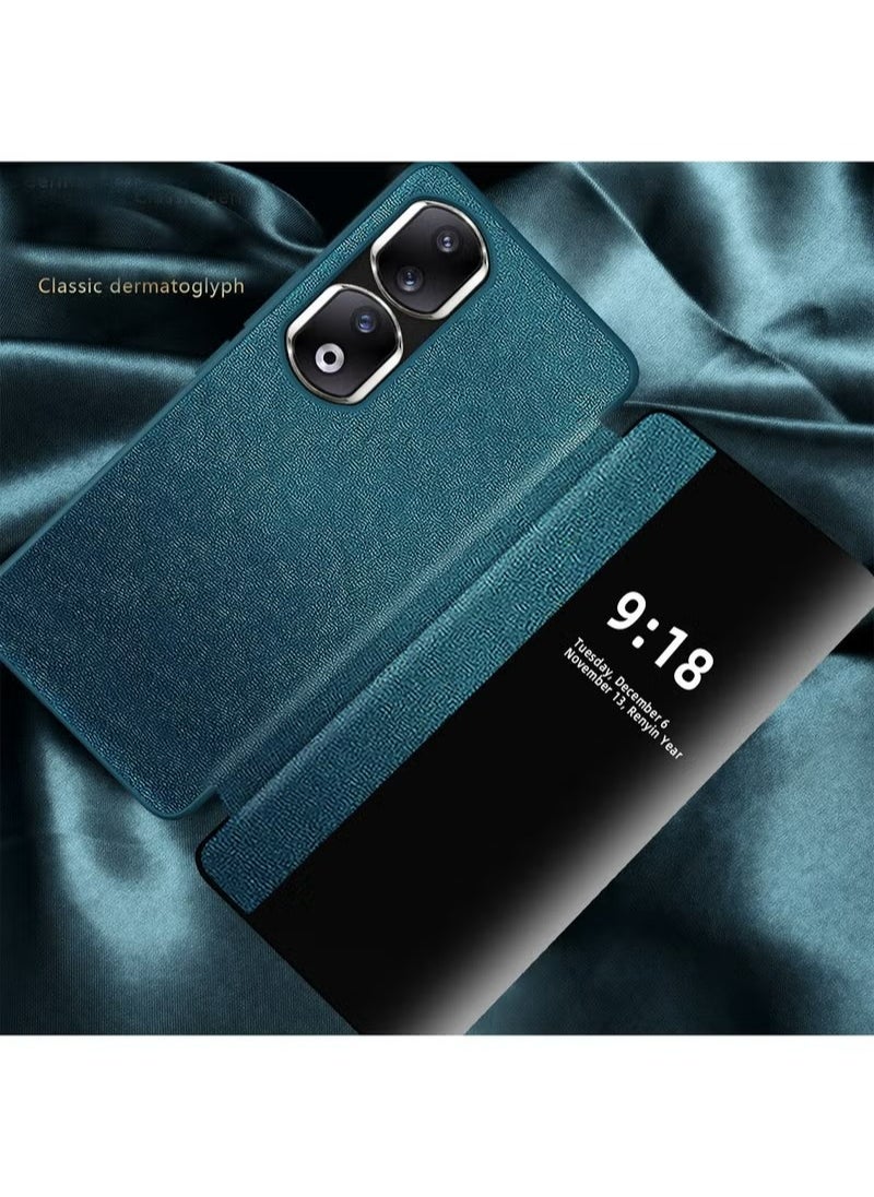 Compatible With Honor 90 Pro Case Frosting Clear View Window With Smart Sleep Flip Case Automatic Wake Up and Sleep Drop Protection Shockproof Protective Cover Premium Leather Phone Shell Case Cover