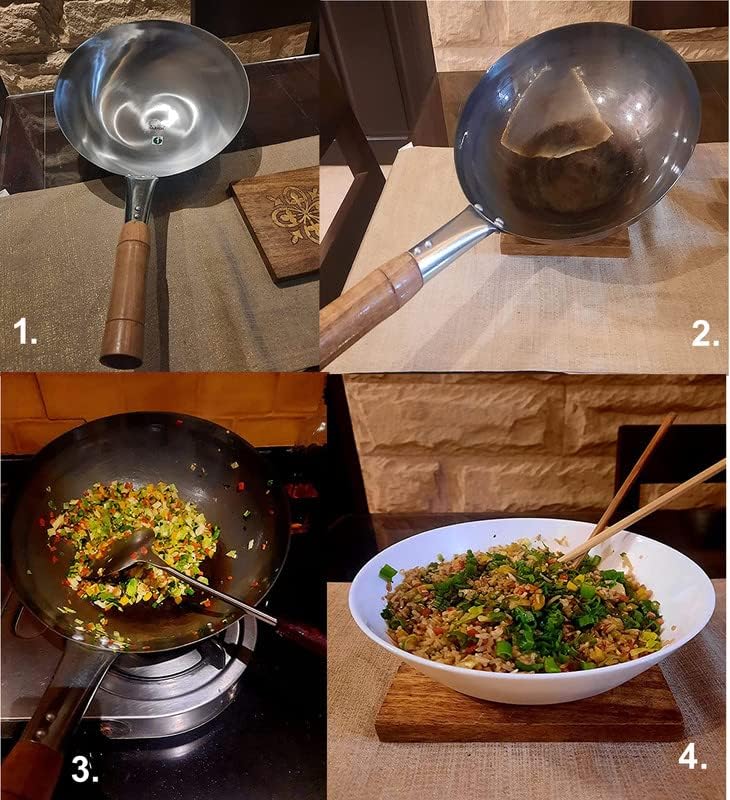 Olrada Traditional Carbon Steel Pow Wok with Wooden and Steel Handle-Parent (Iron Wok-13.5Inch) - Image 3
