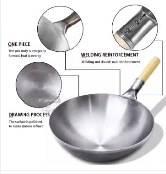 Olrada Traditional Carbon Steel Pow Wok with Wooden and Steel Handle-Parent (Iron Wok-13.5Inch) - Image 4